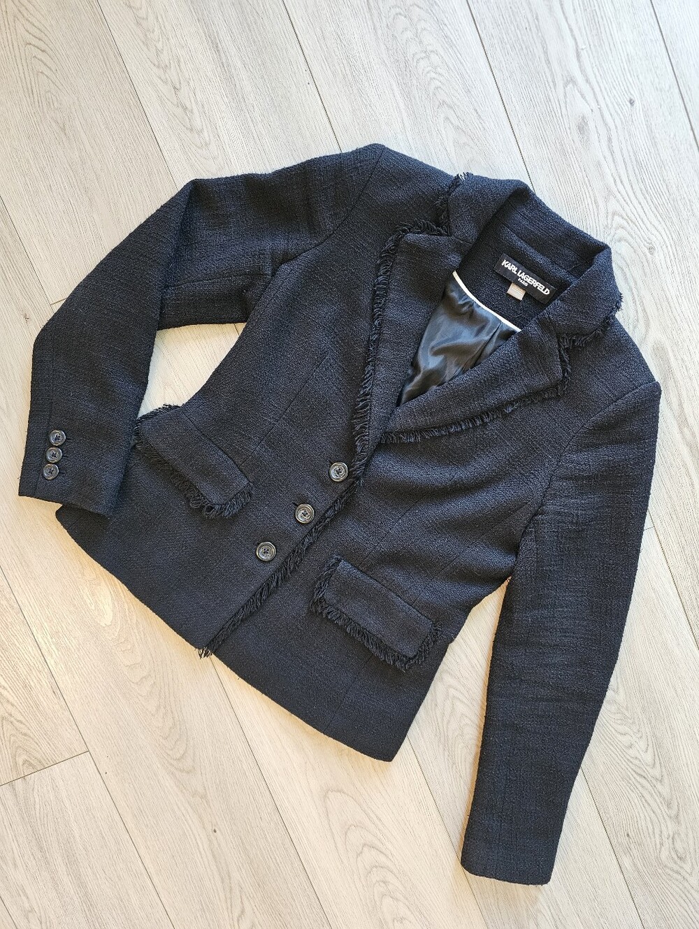 Karl Lagerfeld Tweed Fringe Blazer, Size 4
